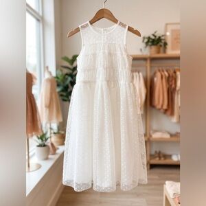 Girls Semi Sheer Swiss Polka Dot Ivory Tulle Overlay Mesh Wedding Princess 8 NWT